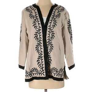 Linea Louis Dell'Olio Blazer Jacket Size Medium Linen Black‎ Beige Embroidered